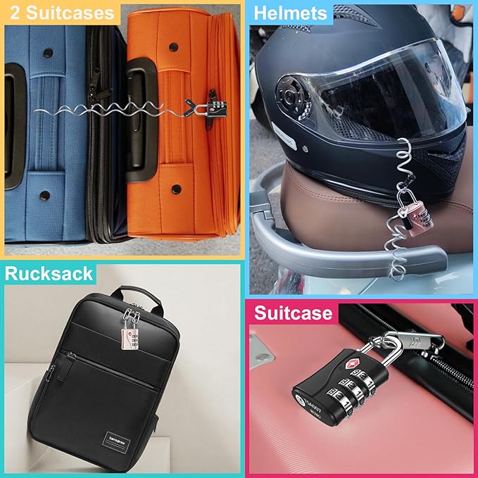 ZHEGE Suitcase Locks TSA Approved, 3 Digit Luggage Locks with Flexible Cable (30 in) for Travel, School & Gym Locker (Black, 2 Pack)