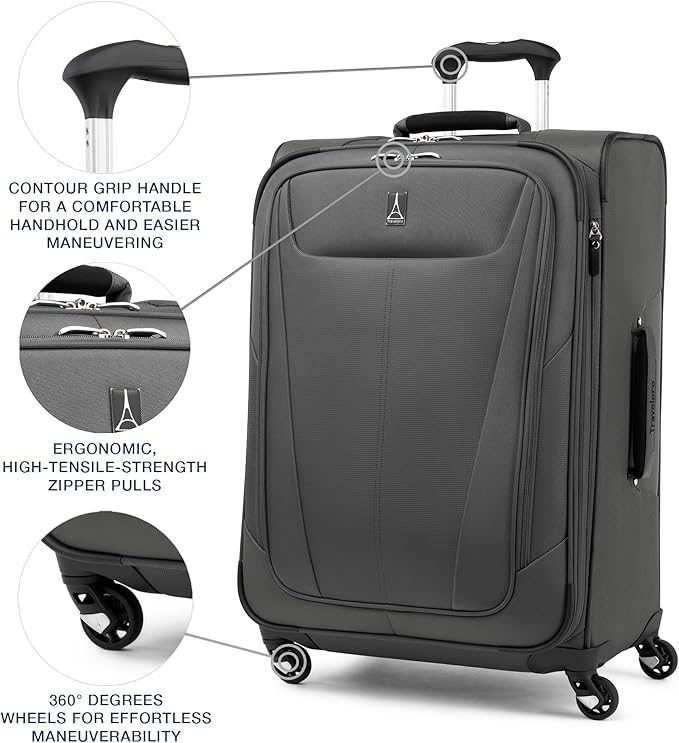 Travelpro Maxlite 5 Softside 2pc Set Expandable Carry On Luggage with 4 Spinner Wheels/Soft Underseat Tote, Lightweight Suitcase, Men and Women, Shadow Grey
