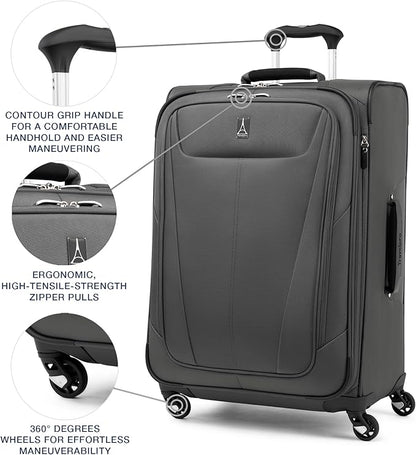 Travelpro Maxlite 5 Softside 2pc Set Expandable Carry On Luggage with 4 Spinner Wheels/Soft Underseat Tote, Lightweight Suitcase, Men and Women, Shadow Grey