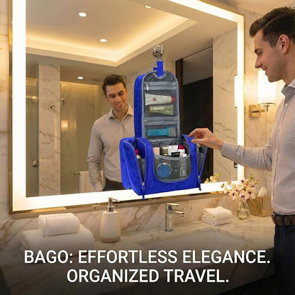 Bago Travel Toiletry Bag for Women and Men - Large Waterproof Hanging Large Toiletry Bag for Bathroom and Travel Bag for Toiletries Organizer - Makeup Bag (DeepBlue)