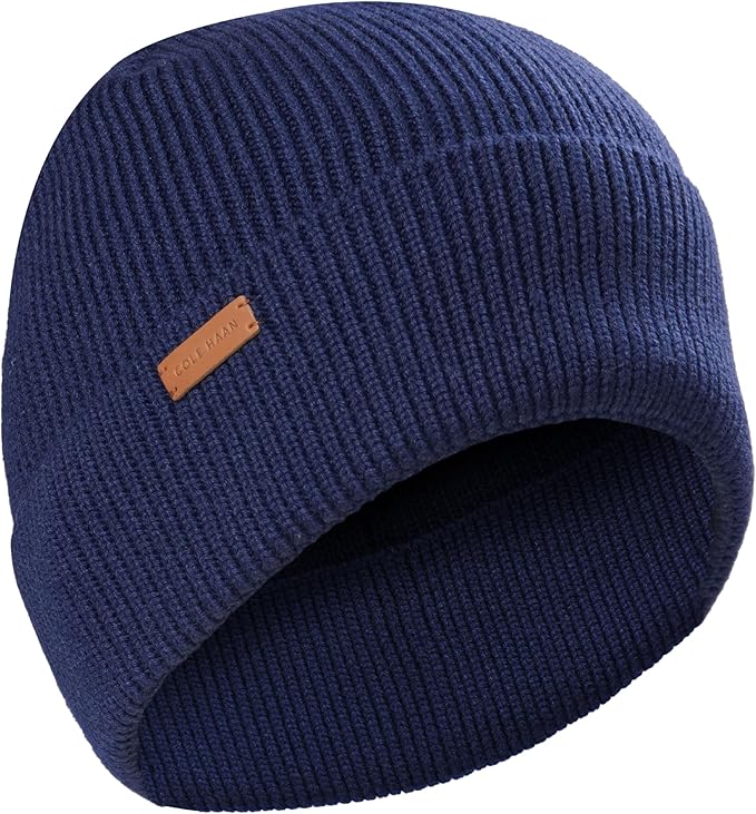 Cole Haan Men's Heritage Rib Cuff Wool Beanie Hat, One Size