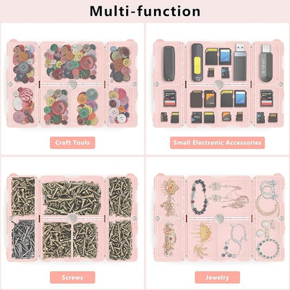FYY 2 Pcs Daily Pill Organizer, 7 Compartments Portable Pill Case Travel Pill Organizer,[Folding Design] Pill Box for Purse Pocket to Hold Vitamins,Cod Liver Oil,Supplements and Medication-Pink