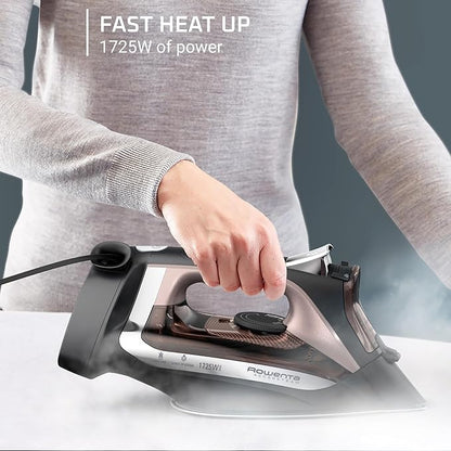 Rowenta Access Stainless Steel Soleplate Steam Iron with Retractable Cord, Powerful Steam Diffusion, Auto-Off and Anti-Drip, 1725 Watts, Black Clothes Iron, DW2459