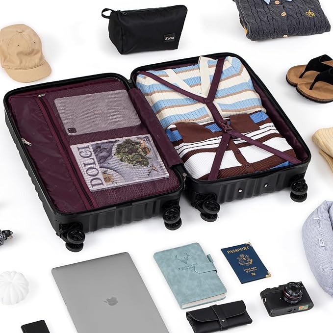 Luggage Sets Suitcase Sets 5 Piece Luggage Sets Suitcase with ABS Hard Shell Lightweight TSA Lock and Double Rotatable Detachable Wheels(Black,20"/24"/28"/DB/TB)