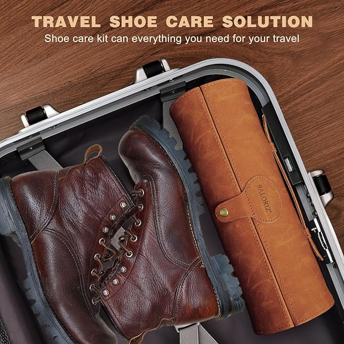 Shoe Polish Kit, 13PCS Leather Shoes Shine Kit for Men with Black Brown Neutral Polish, Mink Oil, Horsehair Brushes for Leathers Boot Care as Mens Dad Christmas Gifts Ideas
