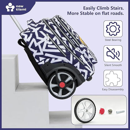 NEW TILAMI 20" Rolling Backpack for Teens Adults, Climbing Stairs Waterproof Backpack with Wheels for School Business Trave Camping with Laptop Compartment, Fit 17 Inch Laptop, Blue - White Doodle