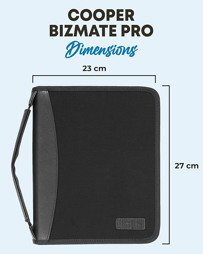 BizMate PRO Zippered Portfolio Organizer with 9-10.5" Conference Folder/Padfolio Tablet Holder, A5 Notebook | Multiple Pockets, Leather Finish, Eco-Mailer