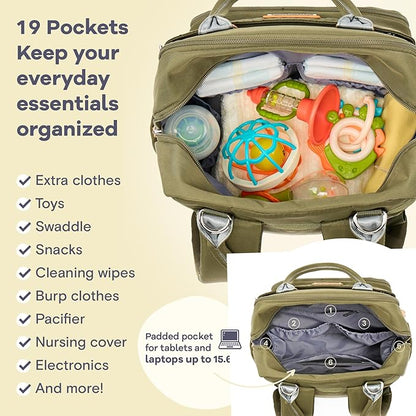 RUVALINO Diaper Bag Backpack - Multifunction Travel Back Pack Maternity Baby Changing Bags, Diaper Changing Totes, Large Capacity, Waterproof and Stylish, Baby Travel Essential, Army Green
