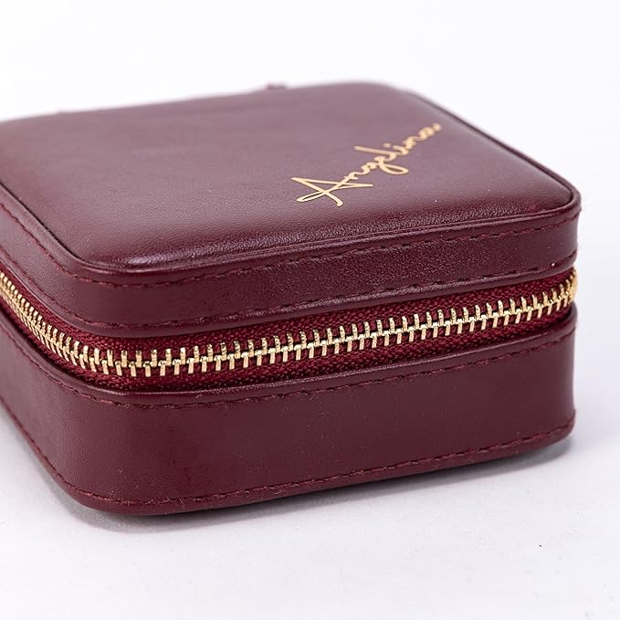 Angelina's Palace Personalized Jewelry Case with Name Engraved,Custom Leather Travel Jewelry Organizer Box for Rings,Earrings,Necklaces,Birthday Bridesmaid Gift For Women