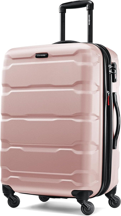 Samsonite Omni PC Hardside Expandable Luggage with Spinner Wheels, Checked 24-Inch, Pink
