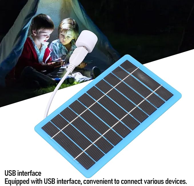 Yosoo 5W Solar Panel Charger for Phone, USB Port and LED Light, Small & Lightweight Power Bank for Outdoor Camping, Hiking, Fishing