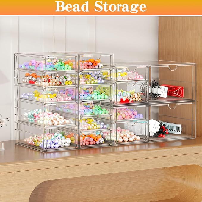 Acrylic Makeup Organizer with 17 Drawers, 4 Pack Clear Bathroom Counter Organizer for Palettes, Cosmetic, and Beauty Supplies,Ideal for Vanity, Cabinet,Desk Organization