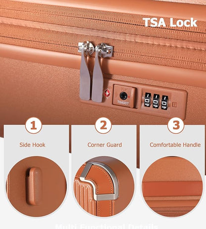 feilario 20in Hardshell Carry-On Luggage Lightweight Spinner Brake Wheels Suitcase with Zipper Closure, Airline Approved, TSA-Accepted Lock & Side Hooks (Brown (zipper closure), 20in)