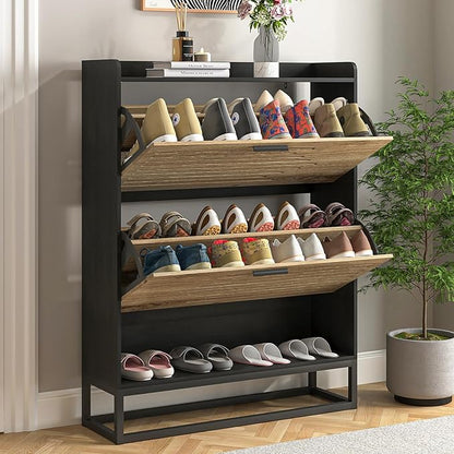Spaco Shoe Cabinet for Entryway,Narrow Shoe Storage Cabinet with 2 Flip Drawers,Slim Hidden Shoe Rack Organizer with Metal Leg for Hallway