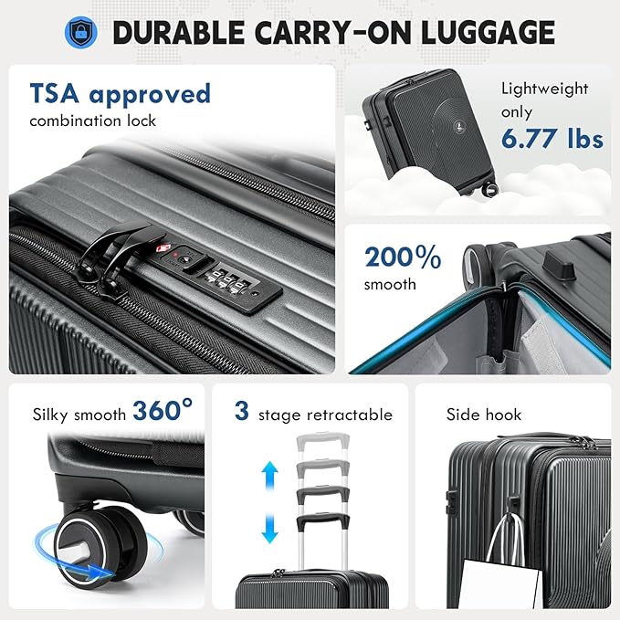 RAINSMORE Carry on Luggage Airline Approved, 20 Inch Expandable Hard Sided Carry on Suitcase with Spinner Wheels, Hard Shell Small Rolling Travel Luggages for Women Men with Tsa Lock, Grey