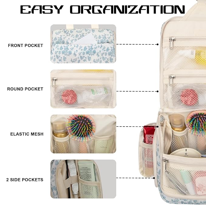 Goloni 10-Compartment Hanging Travel Toiletry Bag for Men & Women - Large Makeup & Toiletries Organizer with Smooth Zippers,XXL Swivel Metal Hook - Perfect for Travel, Camping, and Daily Use