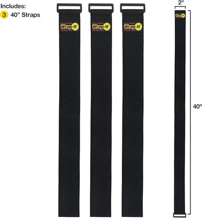 Super-Stretch Wrap-It Storage Straps, 40-in x 2-in (3-Pack) - Elastic Hook and Loop Cinch Straps - Pool Hose and Cable Straps, Garage and RV Storage Accessories