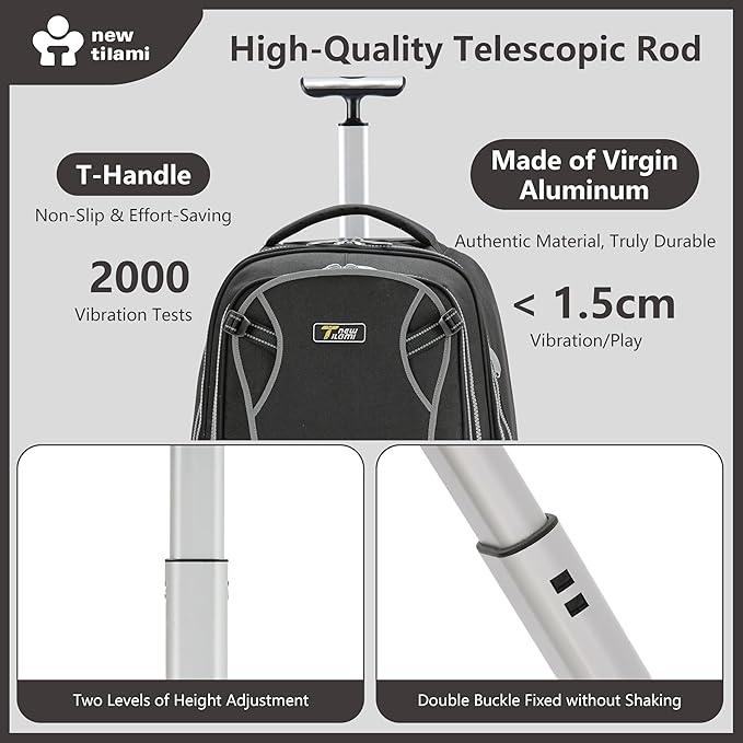 NEW TILAMI 20" Rolling Backpack for Teens Adults, Climbing Stairs Waterproof Backpack with Wheels for School Business Trave Camping with Laptop Compartment, Fit 17 Inch Laptop, Black