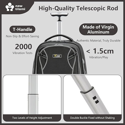 NEW TILAMI 20" Rolling Backpack for Teens Adults, Climbing Stairs Waterproof Backpack with Wheels for School Business Trave Camping with Laptop Compartment, Fit 17 Inch Laptop, Black