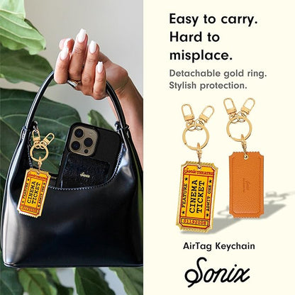 Sonix Keychain Case Compatible with Apple AirTag | Protective AirTag Cover Keychain Charm | Embroidered Cinema Tag Charm | Movie Ticket