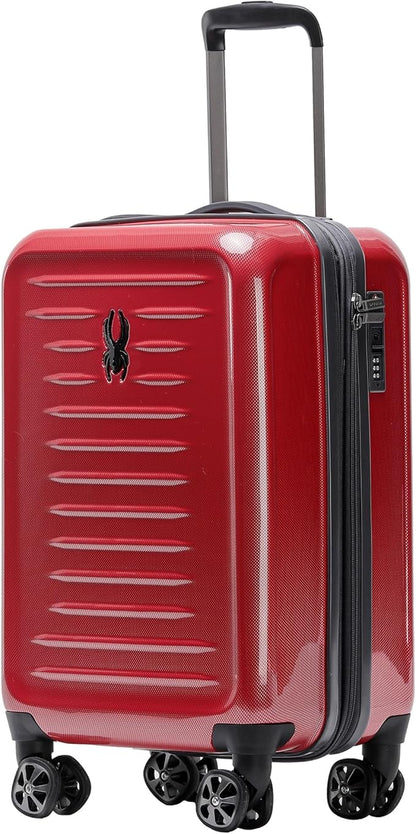 Spyder Rails Expandable Hardside Upright Suitcase with 360° Spinner Wheels, TSA Approved Lock (Red, Carry-On)