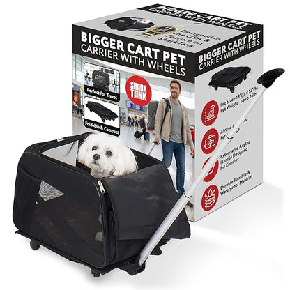 dbest products Smart Cart Pet Carrier with Wheels, Airline Approved Dog and Cat Carrier with Telescoping Handle, 21x12x12in, 24 lb Capacity, Black