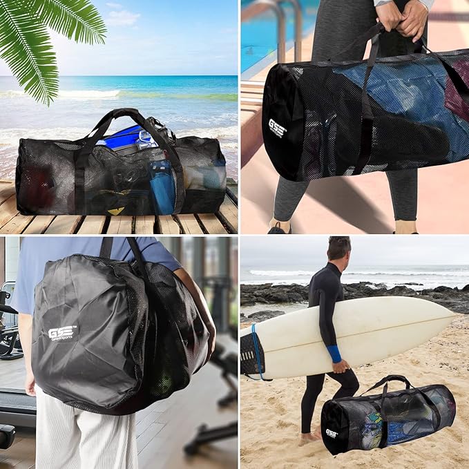 Black Heavy-Duty Large Mesh Sports Duffle Bag, Dry Bag, Diving Equipment Scuba Bag with Zipper. Great for Gym Workout, Sport Balls Storage, Scuba Gear, Snorkeling, Water Sports and Travel