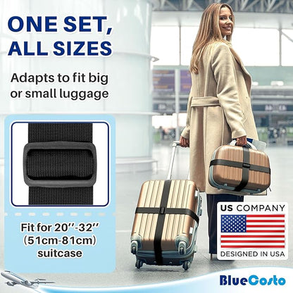 Luggage Straps for Suitcases - TSA Approved - Multicolored, 4 PK - Premium Nylon Belts for Suitcase, Briefcase & Travel Bag - Adjustable Strap Length 46" - 78"