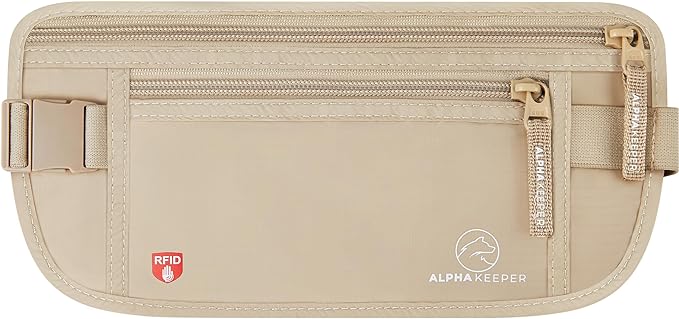 Alpha Keeper Hidden Travel Money Belt - RFID Blocking Waist Wallet & Passport Holder for Women and Men, Anti-Theft Slim Security Pouch