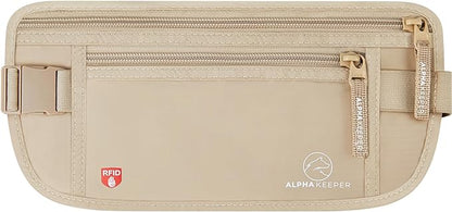 Alpha Keeper Hidden Travel Money Belt - RFID Blocking Waist Wallet & Passport Holder for Women and Men, Anti-Theft Slim Security Pouch