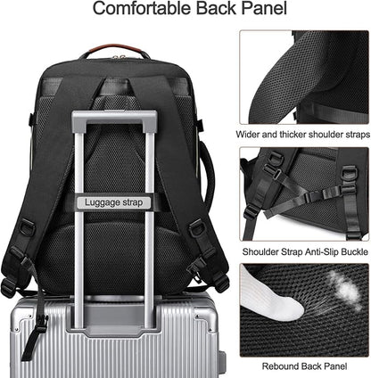 40L Travel Laptop Backpack for Women & Men, Airline Approved Carry On Luggage Overnight Bags, Waterproof Personal Item Bag, Weekender Essentials Backpacks Vacuum Backpack Black