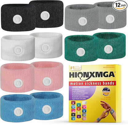 6 Pairs Motion Sickness Bands – Natural Anti Nausea Acupressure Wristbands for Morning & Motion Sickness Relief – Ideal for Car, Cruise & Flight Travel – for Adults and Kids
