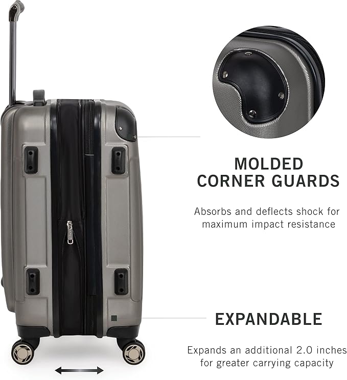 Kenneth Cole REACTION Renegade Luggage Expandable 8-Wheel Spinner Lightweight Hardside Suitcase, Silver, 24-Inch Checked