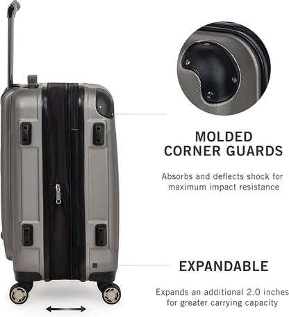 Kenneth Cole REACTION Renegade Luggage Expandable 8-Wheel Spinner Lightweight Hardside Suitcase, Silver, 20-Inch Carry On