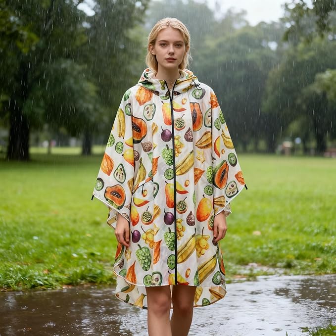 Hooded Rain Ponchos for Adult - Rain Coat and Rain Jacket with Waterproof Pocket and Zipper