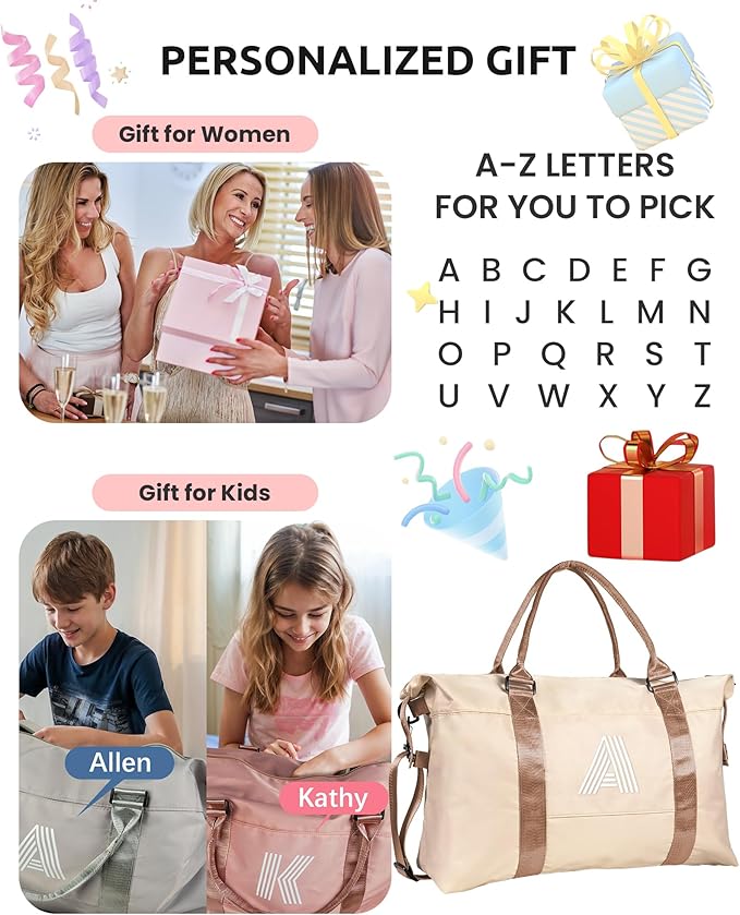 Teen Girl Things, Preppy Things Travel Duffel Bag, Gym Bag, Personalized Weekender Bag，Monogram Overnight Bag Daughter Gifts College Girls Gifts Birthday Gifts for Girls (Letter V)