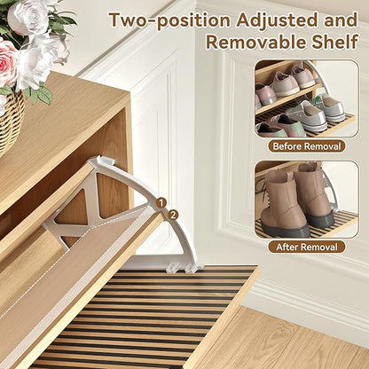 Shoe Storage Cabinet for Entryway with 2 Flip Drawers,Narrow Shoe Rack Cabinet,Hidden Slim Shoe Storage Freestanding Shoe Organizer Cabinet for Entryway, Hallway