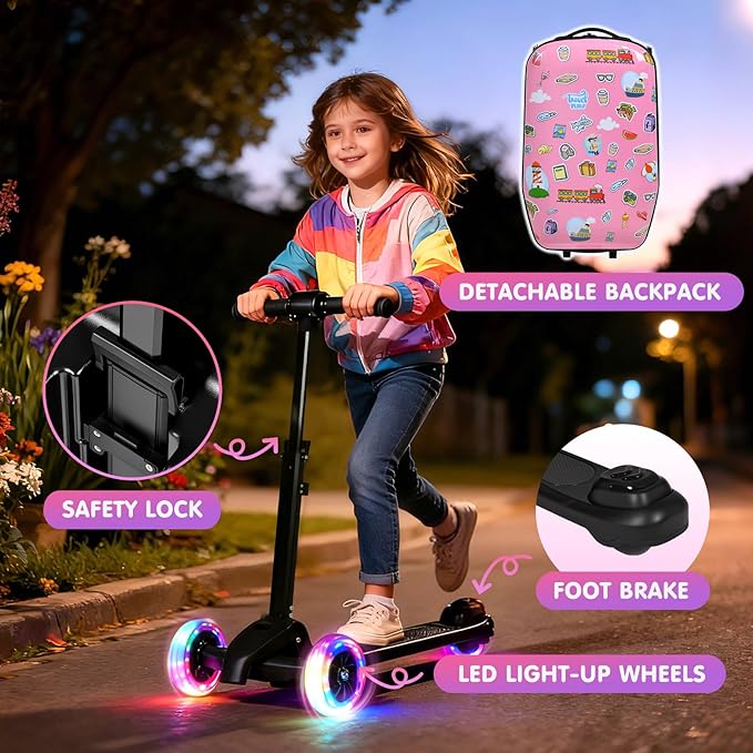 smilesun 4-in-1 Detachable Scooter Luggage for Kids & Teens, Foldable Hardside Ride On Suitcase with Wheels, Stylish and Safe Design(Pink)