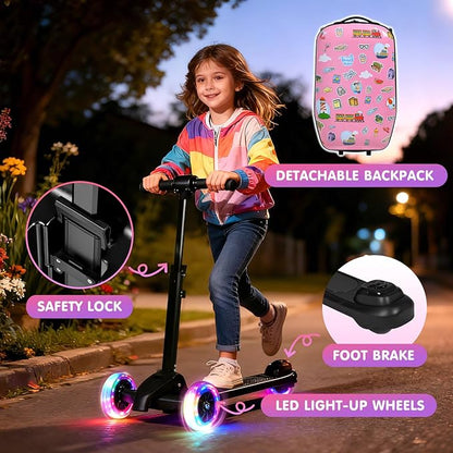smilesun 4-in-1 Detachable Scooter Luggage for Kids & Teens, Foldable Hardside Ride On Suitcase with Wheels, Stylish and Safe Design(Pink)