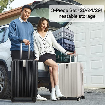Hanke Luggage Sets 2 piece Carry On Luggage with Wheels PC Hard Shell Suitcases Lightweight Checked Travel Luggage Large Travel Suitcase Woman Men 20/29 Inch(Ivory White)