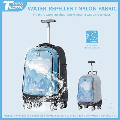 NEW TILAMI 19 Inch Rolling Backpack 360°rotating Universal Wheel, Large Organizer Compartments, Adjustable Handle, Carry on for School Students Business Travel, Misty Blue Forest