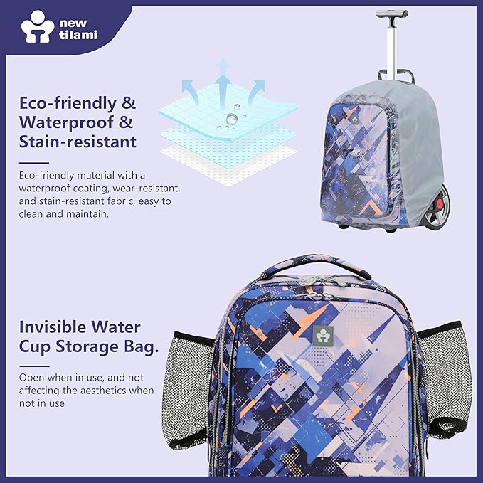 NEW TILAMI 20" Rolling Backpack for Teens Adults, Climbing Stairs Waterproof Backpack with Wheels for School Business Trave Camping with Laptop Compartment, Fit 17 Inch Laptop, Crazy Color Mash