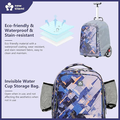 NEW TILAMI 20" Rolling Backpack for Teens Adults, Climbing Stairs Waterproof Backpack with Wheels for School Business Trave Camping with Laptop Compartment, Fit 17 Inch Laptop, Crazy Color Mash
