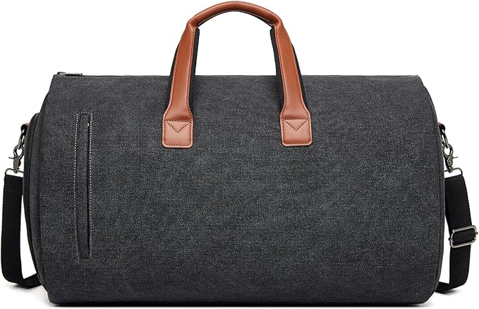 Convertible Garment Duffel Bag, Carry on Garment Bag for Travel Canvas Mens Suit Bag 2 in 1 Foldable Garment Bag with Shoulder Strap Weekender Bag with Shoe Pouch