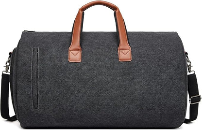 Convertible Garment Duffel Bag, Carry on Garment Bag for Travel Canvas Mens Suit Bag 2 in 1 Foldable Garment Bag with Shoulder Strap Weekender Bag with Shoe Pouch