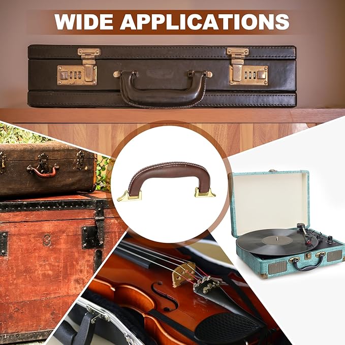 uxcell PU Leather Luggage Handle, 0.9" Hole Distance Vintage U-Shape Replacement Strap Handle for Travel Handbag Guitar Musical Box Gift Boxes, Brown/Gold