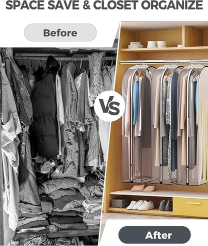 4 pcs 50" Garment Bags for Hanging Clothes, Clear Suit Bags for Closet Storage Clothing Storage, Garment Bags for Travel Covers with 10" Gussets for Coats, Jackets, Shirts and Sweater