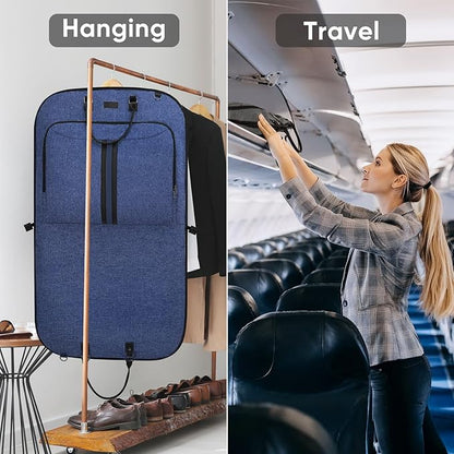 BALEINE Travel Garment Bag, Travel Suit Bag for Men, 42'' Waterproof Carry on Garment Bag for Hanging Clothes, Garment Duffel Bag for Travel Business (Blue)