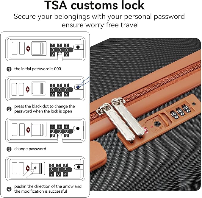 Travel Suitcase Sets 3 Piece, Expandable Hardshell Luggage Sets 3pcs with TSA Lock Spinner Wheels, Black-Brown (20''/24''/28")