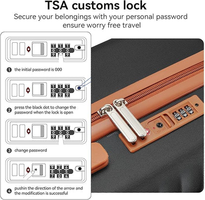 Travel Suitcase Sets 3 Piece, Expandable Hardshell Luggage Sets 3pcs with TSA Lock Spinner Wheels, Black-Brown (20''/24''/28")
